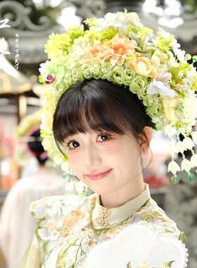 福建泉州浔埔女绿色簪花头饰民族风高颜值爆款仿真花簪花发箍新款