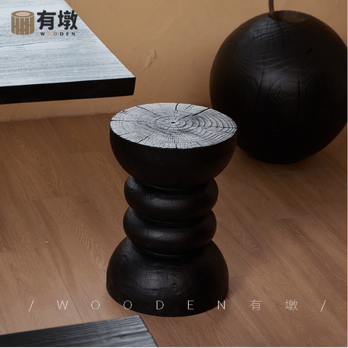 实木墩子矮凳碳化黑色民宿茶几边角几摆件底座根雕原木坐凳换鞋凳 - 图0