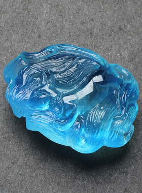 天然蓝色海蓝宝石九尾狐吊坠饰品