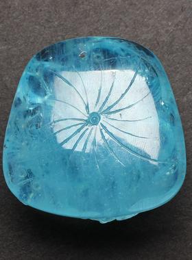 海蓝宝荷花鱼吊坠冰种原石雕刻三鱼戏荷蓝色牌子项链男女水晶饰品