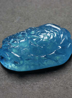 海蓝宝龙龟吊坠冰种原石雕刻件深蓝色男女项链饰品水晶配饰挂绳坠