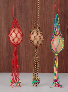 端午节儿童通用型蛋袋手工编织五彩鸡蛋鸭蛋挂脖蛋网立夏蛋兜成品