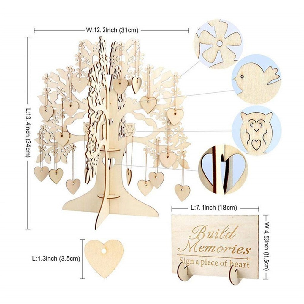 Wedding Guest Book Wishing Tree Wooden Hearts Tags Pendant D - 图3