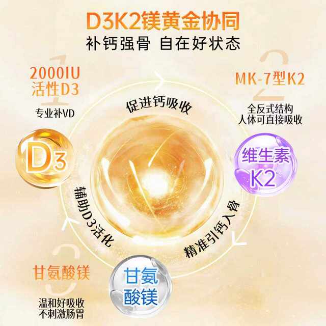 Naturewise Sunshine Bottle D3K2 Magnesium Three-in-One 2000IU ວິຕາມິນ D3 ວິຕາມິນ D Glycinate Magnesium VDK ຜູ້ໃຫຍ່