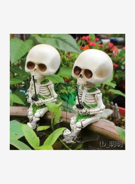 创意钓鱼的骷髅人摆件头