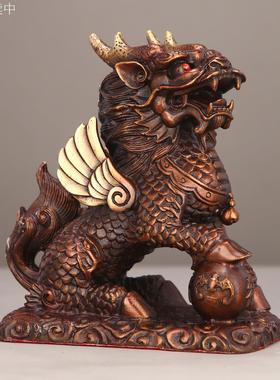 厂家直销纯黄铜麒麟财富麒摆件办公室客厅装饰品礼品送礼聚财旺财