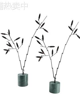 新中式现代创意大理石石竹摆件售楼处展厅书房博古架家居软装饰品