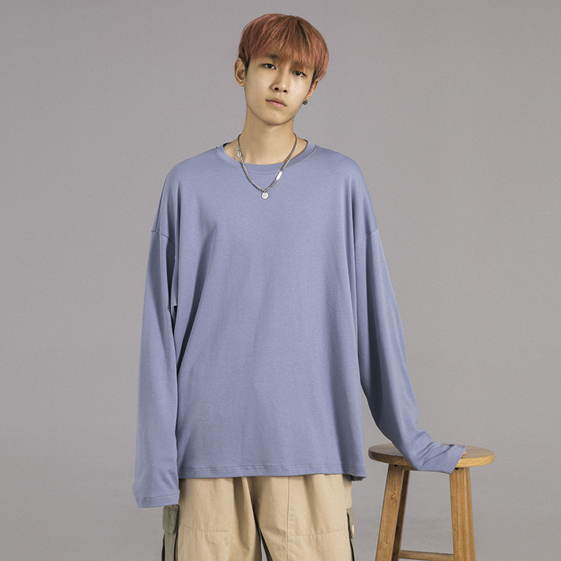 港仔文艺男纯色长袖t恤男打底衫 港仔文艺男T恤