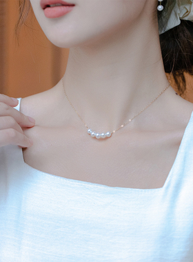 14K包金微笑项链女锁骨链小粒不褪色网红笑脸天然淡水珍珠脖颈链