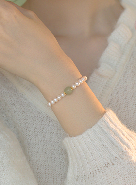 天然和田玉珍珠ins小众设计手链