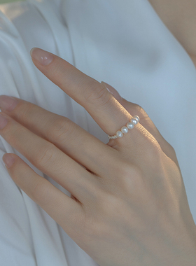 百搭精致碎银天然珍珠戒指