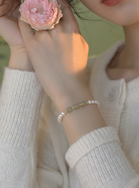 天然和田玉珍珠手链女14k包金2026年新款ins小众精致轻奢法式高级