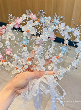 独特漂亮珍珠花环飘带公主头发箍