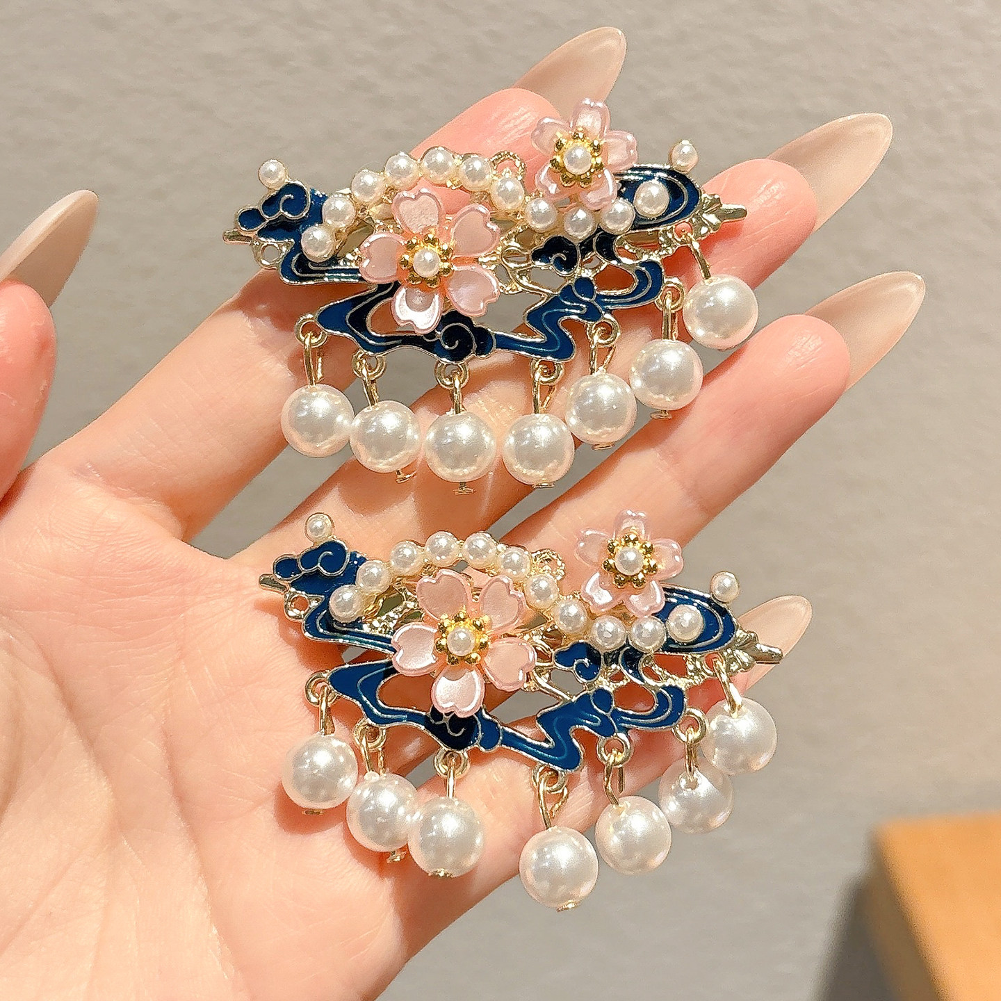 新中式国风花朵祥云发夹小女孩汉服侧边夹子儿童发饰珍珠流苏发卡,淘宝优惠券,粉丝福利购,淘宝优惠卷