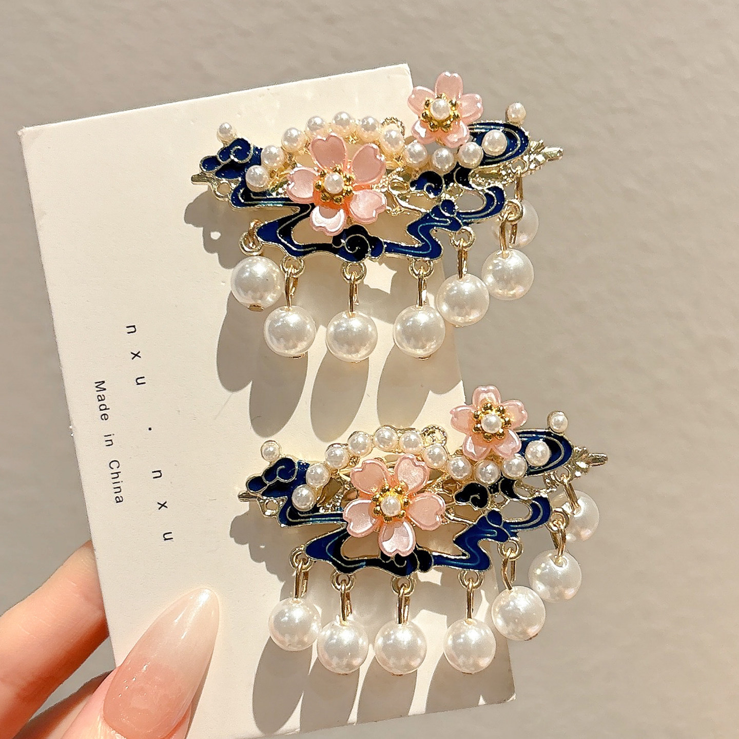 新中式国风花朵祥云发夹小女孩汉服侧边夹子儿童发饰珍珠流苏发卡,淘宝优惠券,粉丝福利购,淘宝优惠卷