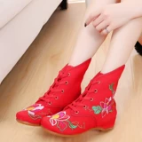 Старая пекинская женская тканевая обувь, осенне-зимняя новая модная внутренняя обувь с вышивкой, женская обувь в этническом стиле, высокие одинарные ботинки на шнуровке