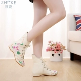 Старая пекинская женская тканевая обувь, осенне-зимняя новая модная внутренняя обувь с вышивкой, женская обувь в этническом стиле, высокие одинарные ботинки на шнуровке