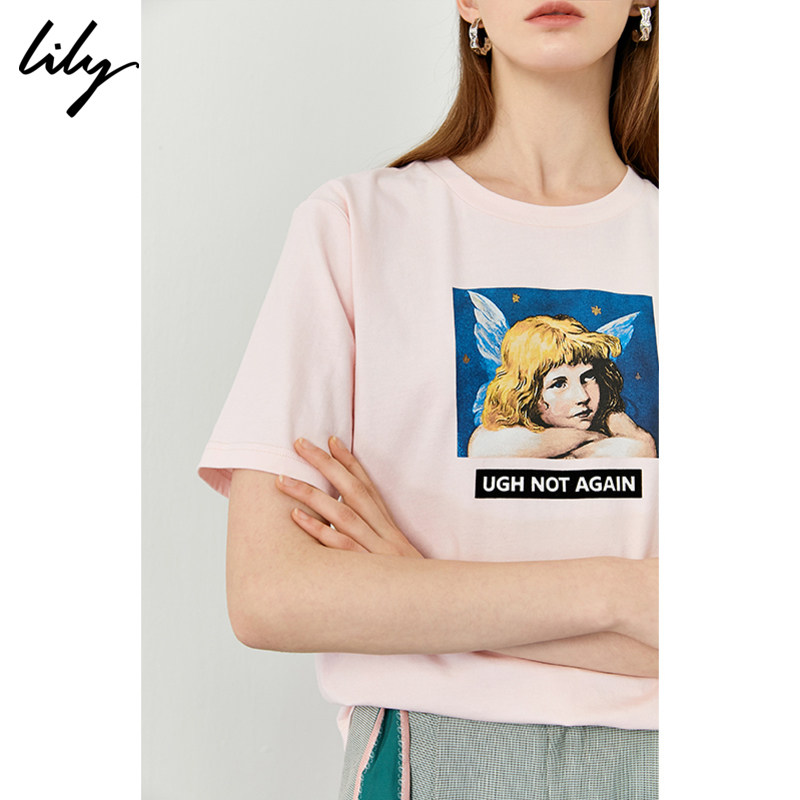 lily2020夏款女装百分百纯棉简约 lilyoutlets店T恤