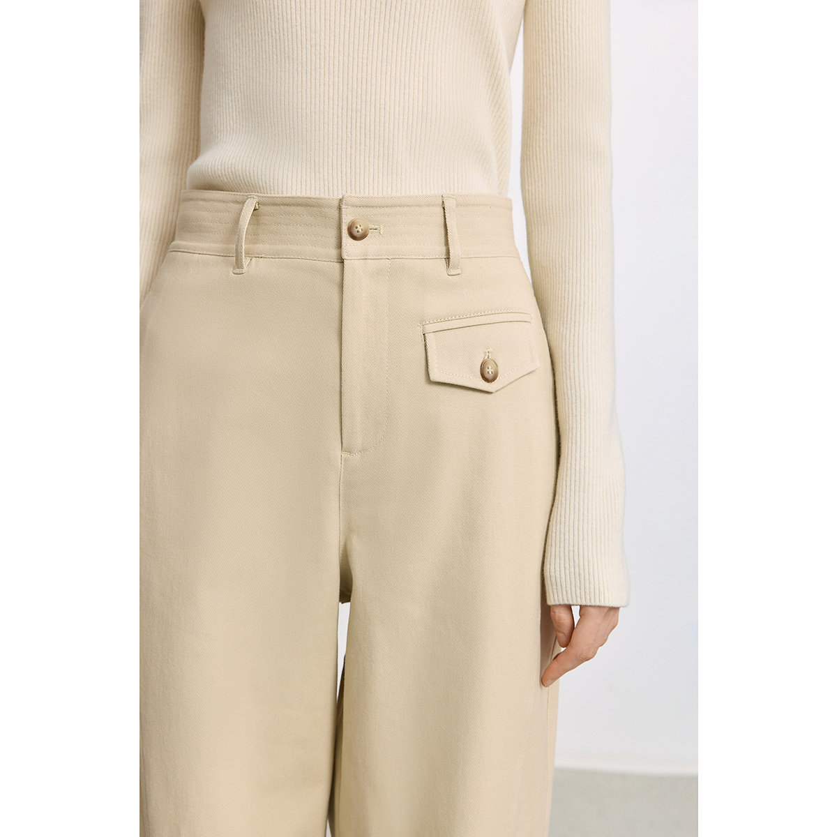 LILY2025冬新款女装简约弹力宽松休闲百搭通勤米白色弯刀裤阔腿裤,淘宝优惠券,粉丝福利购,淘宝优惠卷