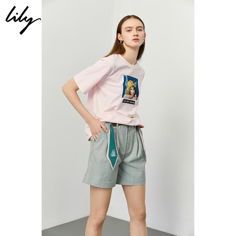 lily2020夏款女装百分百纯棉简约 lilyoutlets店T恤