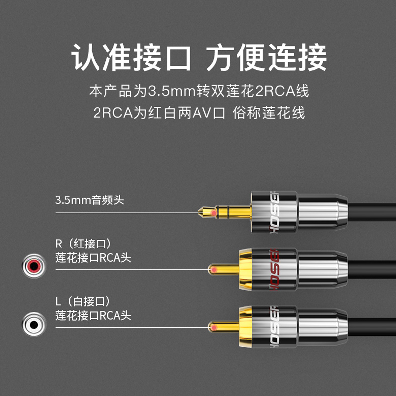 秋叶原QS3403 Q565音频线一分二3.5mm转双莲花rca电脑手机连接音箱功放加长线通用台式主机笔记本音响连接线-图1