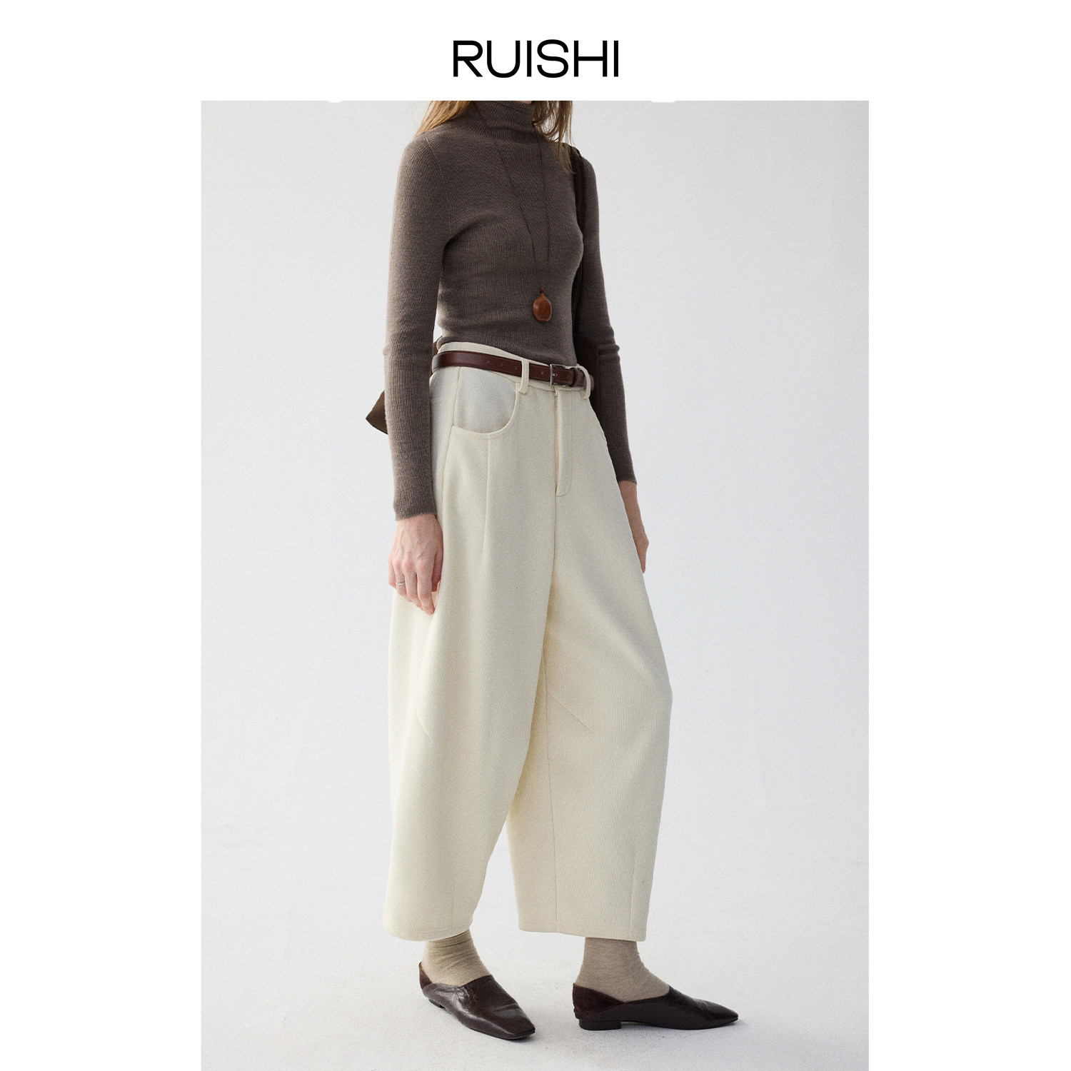 RUISHI芮时 “暖绒新语”复古灯芯绒加绒加厚九分裤香蕉裤女冬,淘宝优惠券,粉丝福利购,淘宝优惠卷