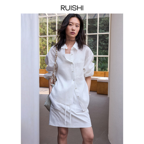 RUISHI芮时 简约直筒抽绳气质裙裤短款包臀显瘦半身裙女夏季 - 图1