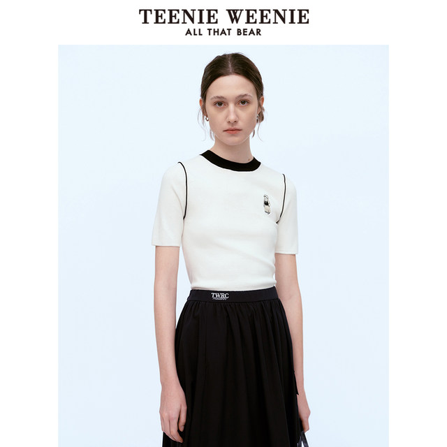 TeenieWeenie Bear Outlet Women's Summer Slim Decorative Short Sleeve Sweater Contrast Collar Knitted Sweater