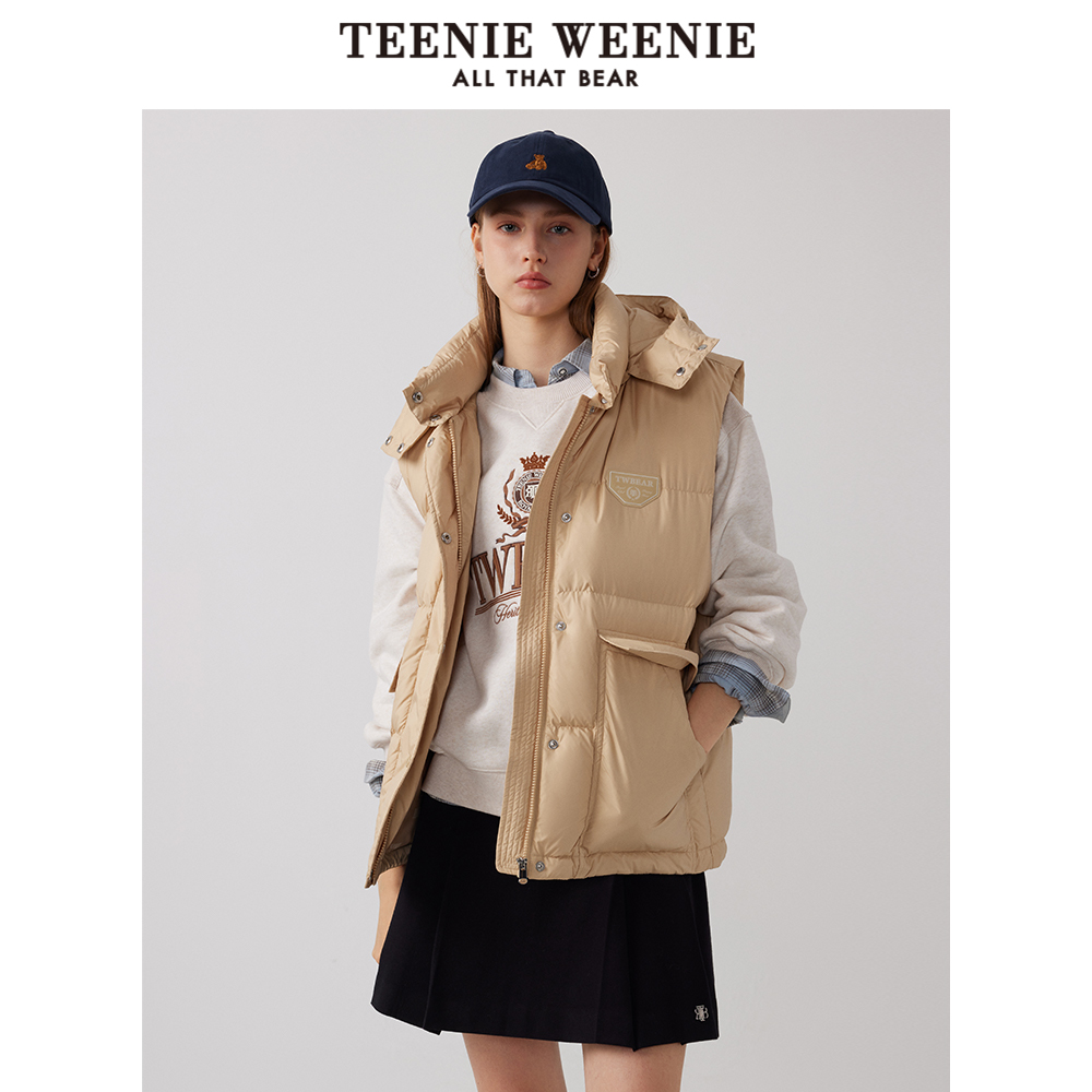TeenieWeenie小熊奥莱2024年秋冬密可柔防泼水连帽羽绒马甲外套女