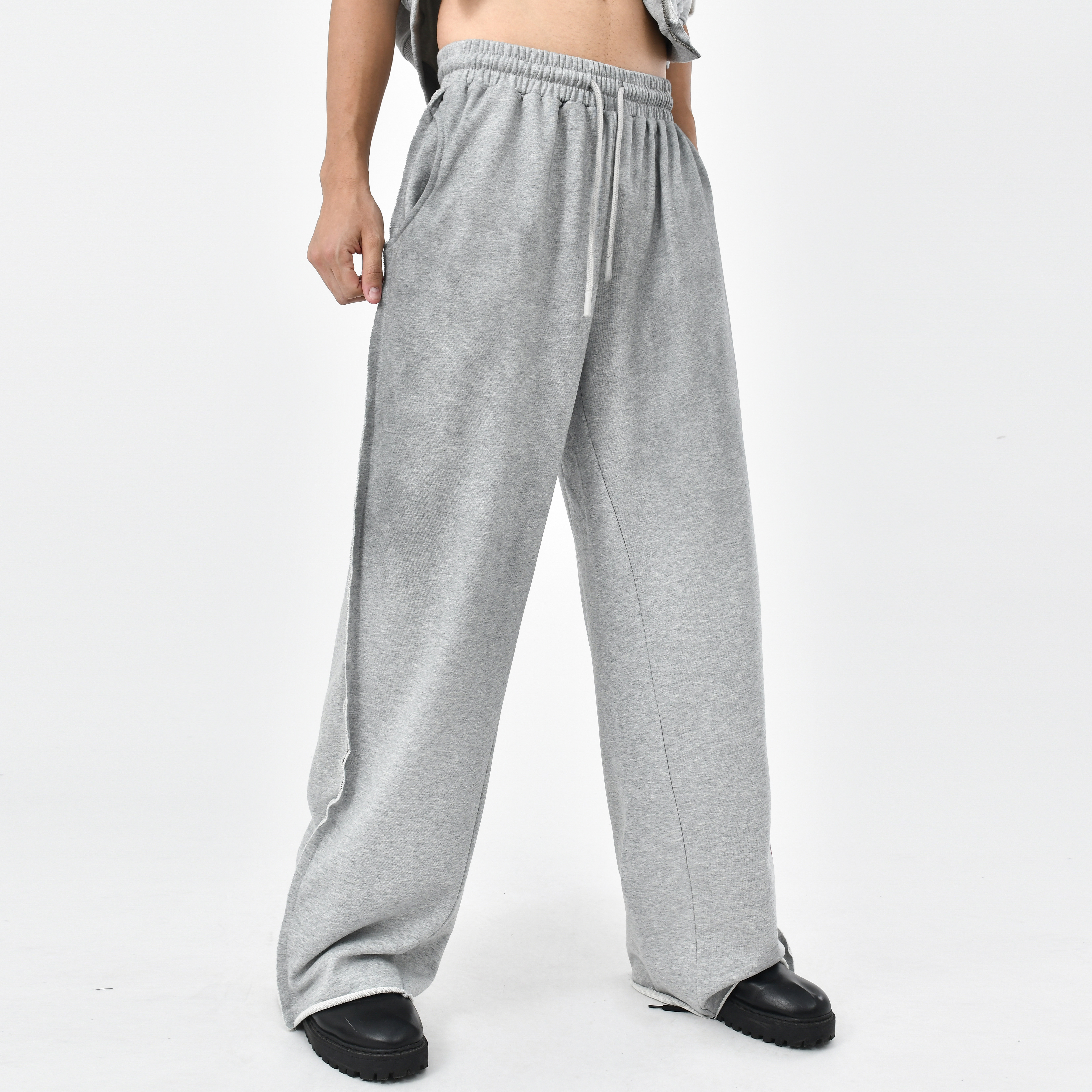 字母印花松紧腰毛圈棉宽松直筒阔腿长裤女脏染渐变毛边休闲卫裤男,淘宝优惠券,粉丝福利购,淘宝优惠卷