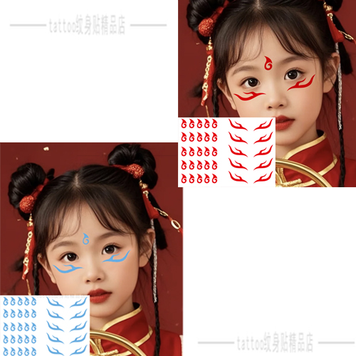 哪咤纹身贴额头贴眉心贴汉服古装儿童敖丙眉心卡通表演贴脸贴纸 - 图1