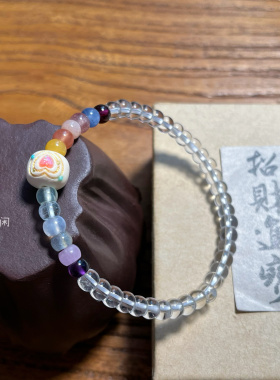 不闲原创手作 手腕彩虹 白水晶算盘珠手链精工男女同款