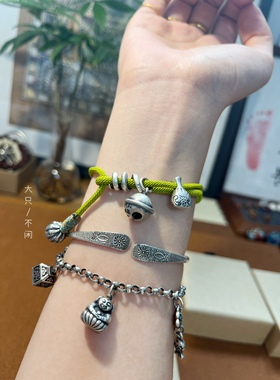 不闲原创手作 绿色手绳 招财钱袋 护身符编绳