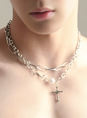 小众潮朋克水钻十字架链锁骨