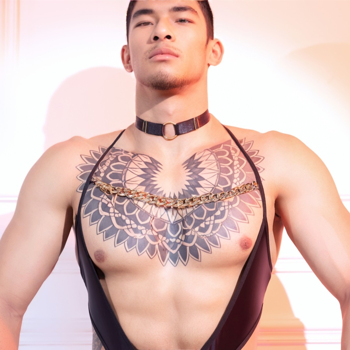 欧美男士性感连体衣链条装饰单丁字裤连体丝滑T裤青年时尚潮内衣,淘宝优惠券,粉丝福利购,淘宝优惠卷