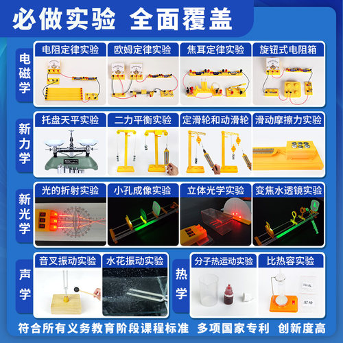 初中物理实验器材全套电磁学光学力学电学声学实验盒初二初三中考八年级九年级人教版中学学生电路实验箱套装 - 图1