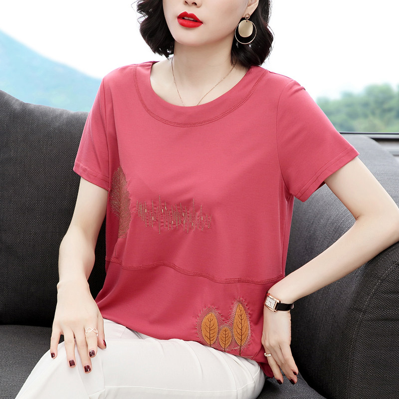 纯棉短袖夏季妈妈夏装洋气绣花t恤 茵佩妮T恤