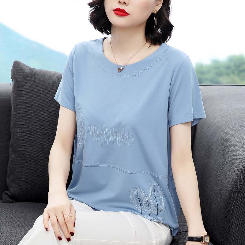 纯棉短袖夏季妈妈夏装洋气绣花t恤 茵佩妮T恤
