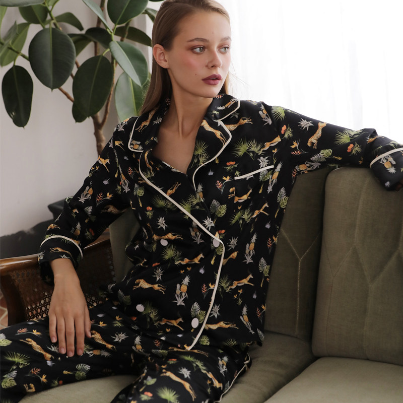 真丝ins风长袖两件套重磅春秋睡衣 逸质睡衣/家居服套装