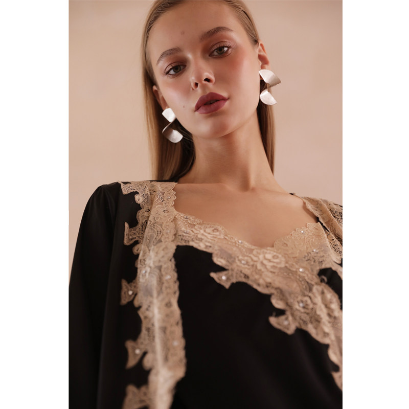 真丝睡衣女夏薄款系带晨袍性感长款 逸质睡袍/浴袍