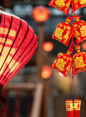 鞭炮爆竹挂饰新春过年场景布置新年挂件春节装饰品红辣椒空中吊饰