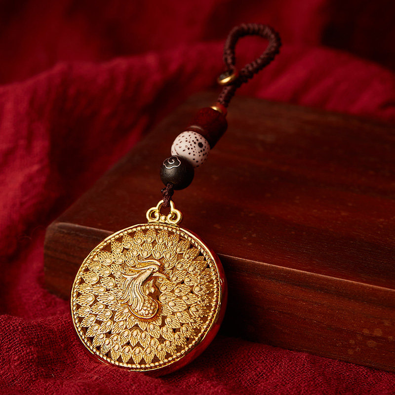 黄铜镀沙金凤凰汽车钥匙扣挂件吊坠高级感男女复古手工编织礼物,淘宝优惠券,粉丝福利购,淘宝优惠卷