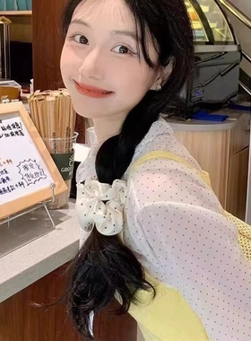法式缎面波点大肠发圈超仙甜美