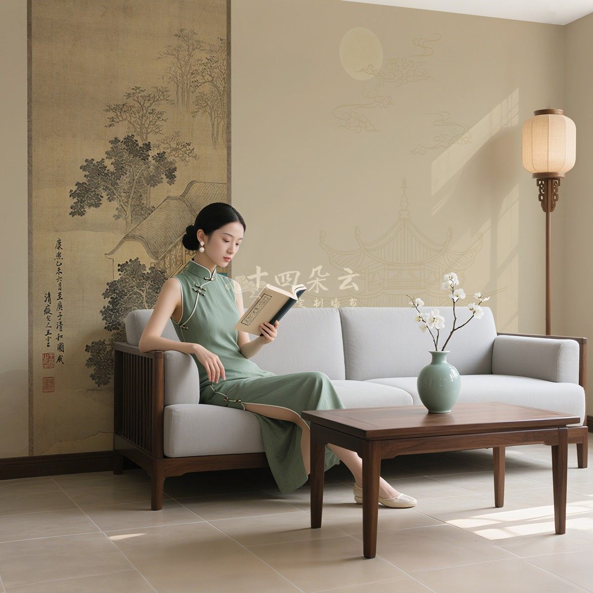 新中式定制壁画宋代美学国画书房背景墙客厅电视沙发卧室壁纸墙布,淘宝优惠券,粉丝福利购,淘宝优惠卷