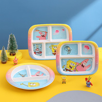 Sponge baby eating cutlery Bowl Spoon Bowl Spoon Suit Anti-Fall Children Fruit Tray Round Cartoon Bamboo Fiber