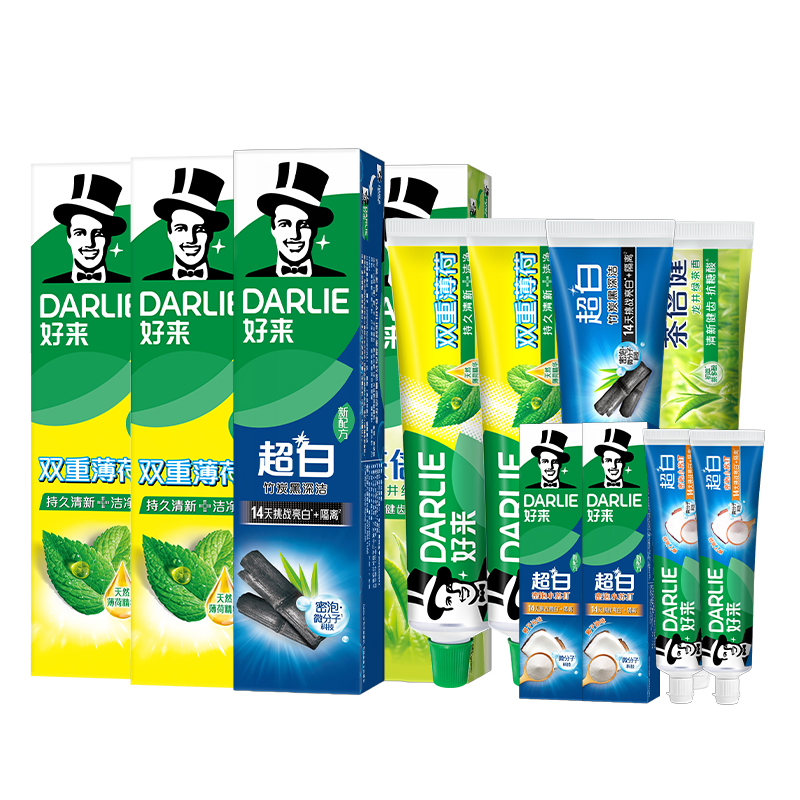 好来黑人牙膏家庭装实惠装500g超白竹炭茶倍健绿茶双重薄荷小苏打