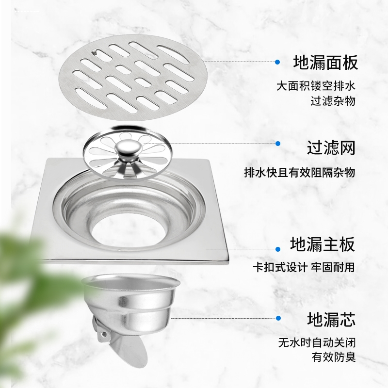 地漏12x12cm方形不锈钢加厚防臭地漏洗衣机地漏防虫防堵盖7.5/8/9-图0