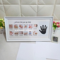 Amazon supplier baby 12 months photo frame hand foot print to remember child growth record photo frame hanging wall swing table