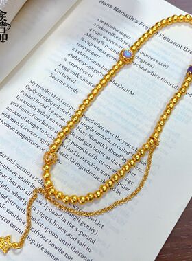 黄金色手串新中式沙金两圈星星款金珠配石多圈叠戴转运手链礼物潮