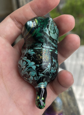 流体蹲猫摆件 檀木雕刻环保丙烯颜料（7厘米）